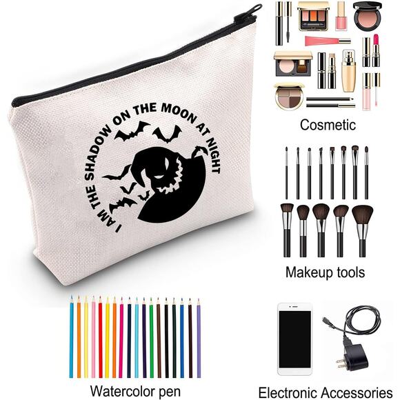 Oogie Cosmetic Bag Ghost Makeup Bag With Zipper 7.5"X16.5" Cream New - Picture 2 of 3